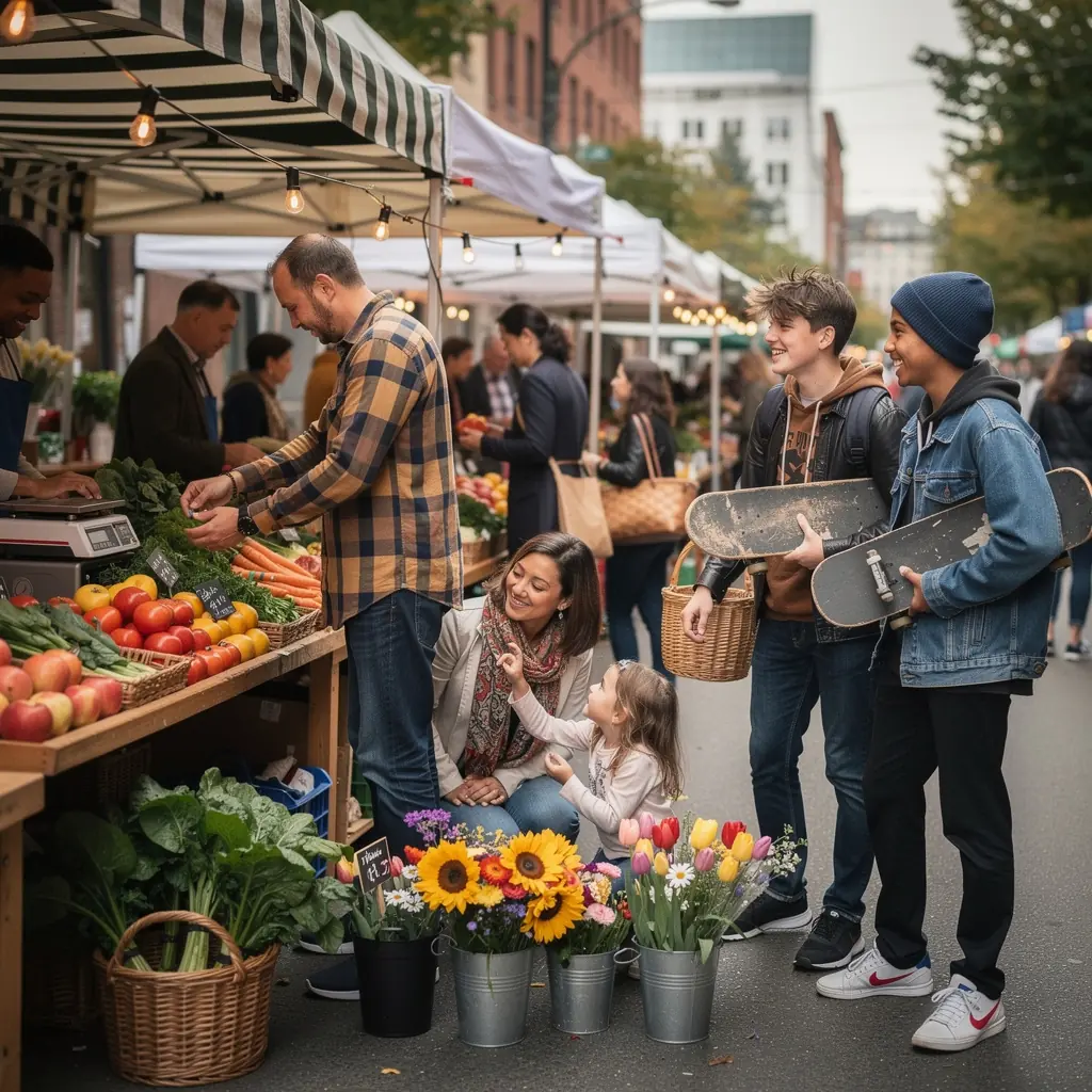Mapa podróży rodzinnej z zaznaczonymi atrakcjami dostosowanymi do potrzeb dzieci.