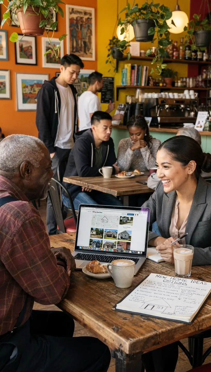 Rodzina przeglądająca oferty wynajmu mieszkań w biurze doradczym.