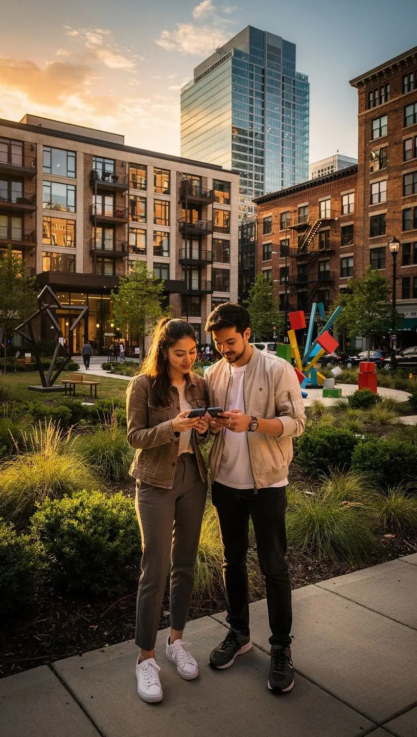 Rodzina zwiedzająca dom na wynajem w przyjaznej okolicy