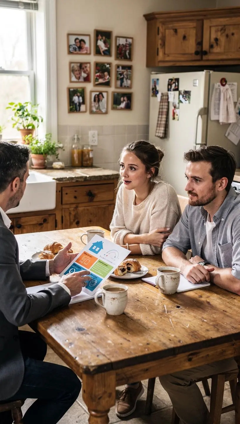 Zdjęcie rodziny z dziećmi przeglądającej katalog mieszkań do wynajęcia.