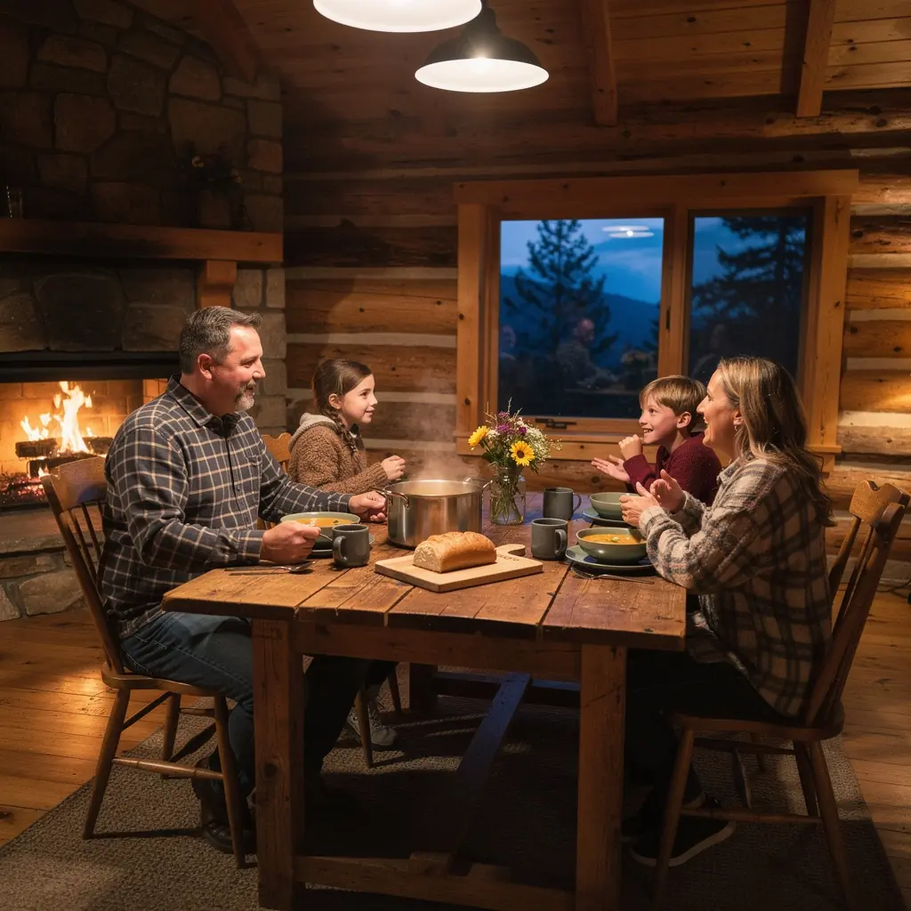 Planowanie podróży rodzinnej z mapą i notatkami na stole, w atmosferze radości.