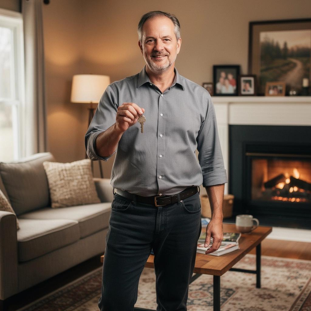 Zadowoleni klienci odbierający klucze do nowego mieszkania.